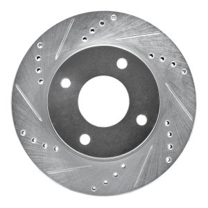 Nissan TIIDA Brake Rotor (1) - Front Left - R1 Concepts - Drilled & Slotted - Silver - `07-`17